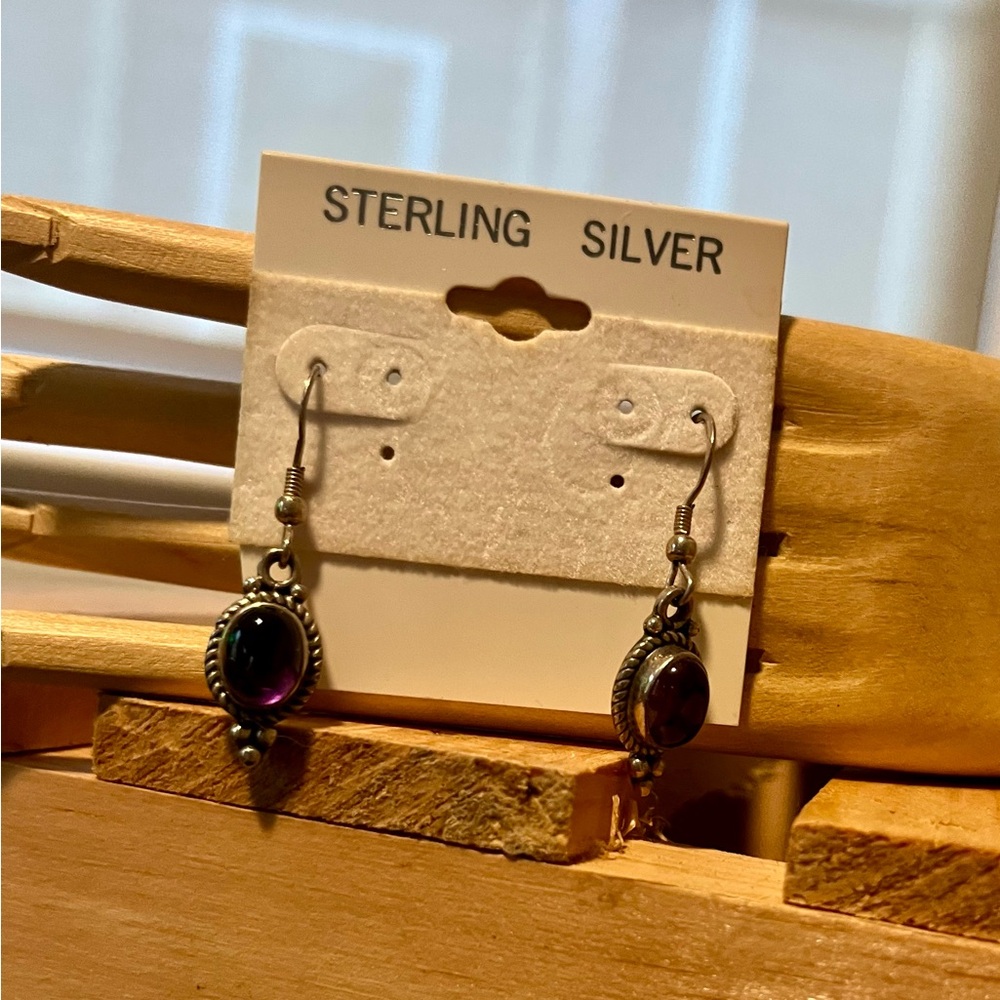 Sterling silver amethyst drop earrings